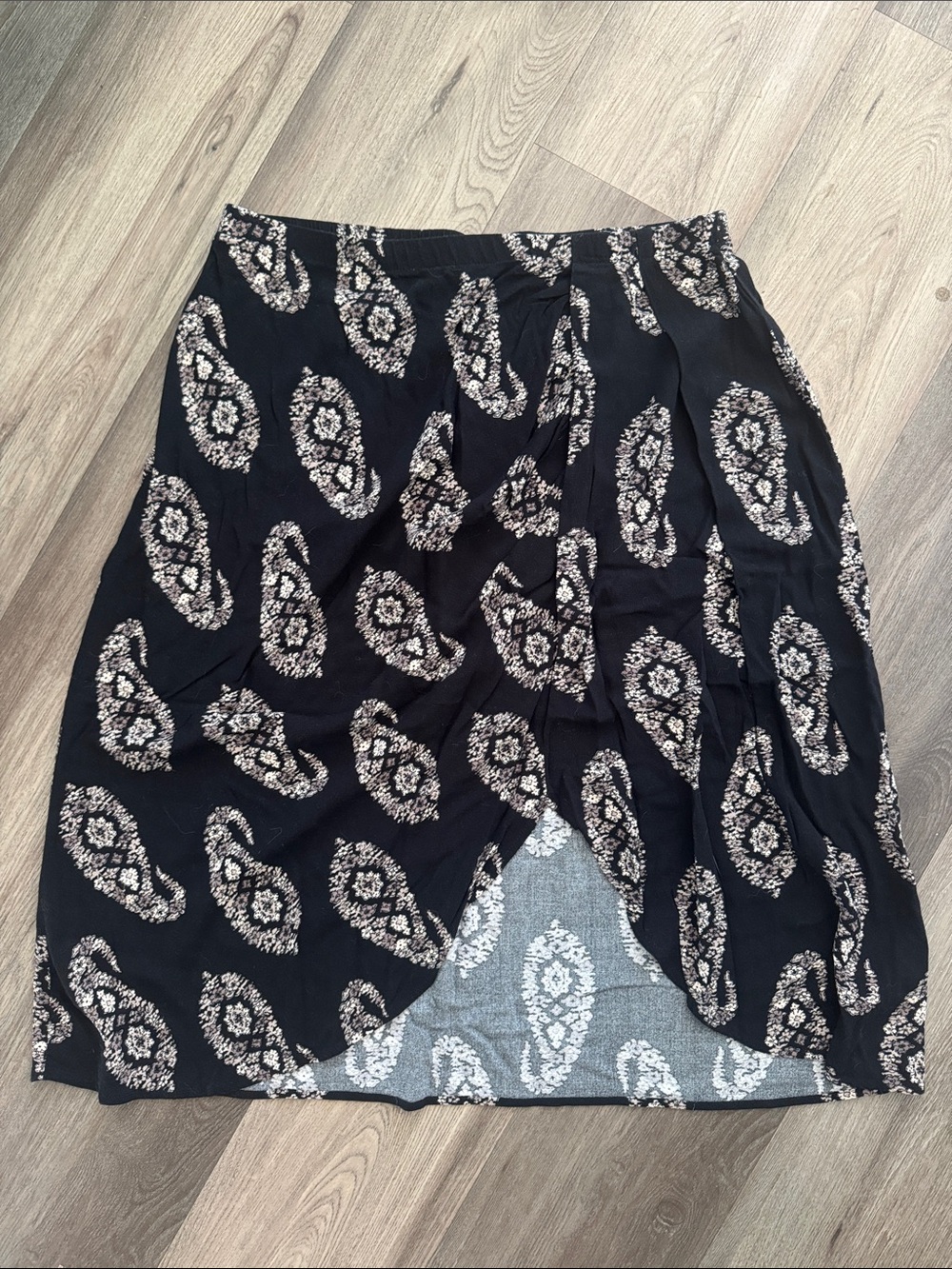 Knox Rose Black Paisley-Print Asymmetrical Wrap Skirt